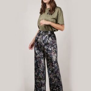 FRNCH Wide-Leg Velvet Floral Sheen Pant Size:S